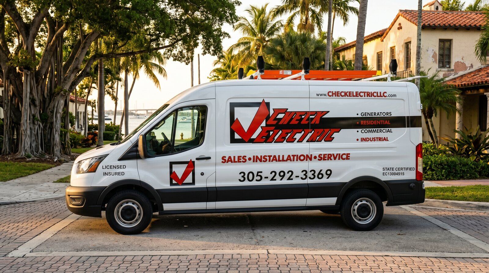 Check Electric van parked outside a Key West property